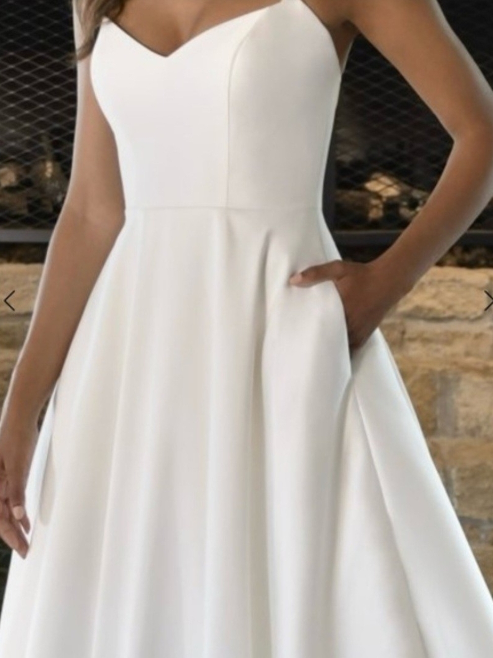 Stella York White V-Neck A-Line Dress with Pockets